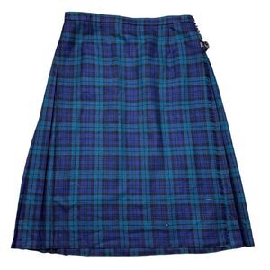 Blue and Green Plaid A-Line Skirt